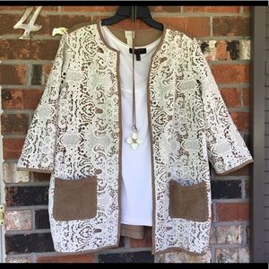 Chico’s Faux Suede Crochet Lace Overlay Jacket